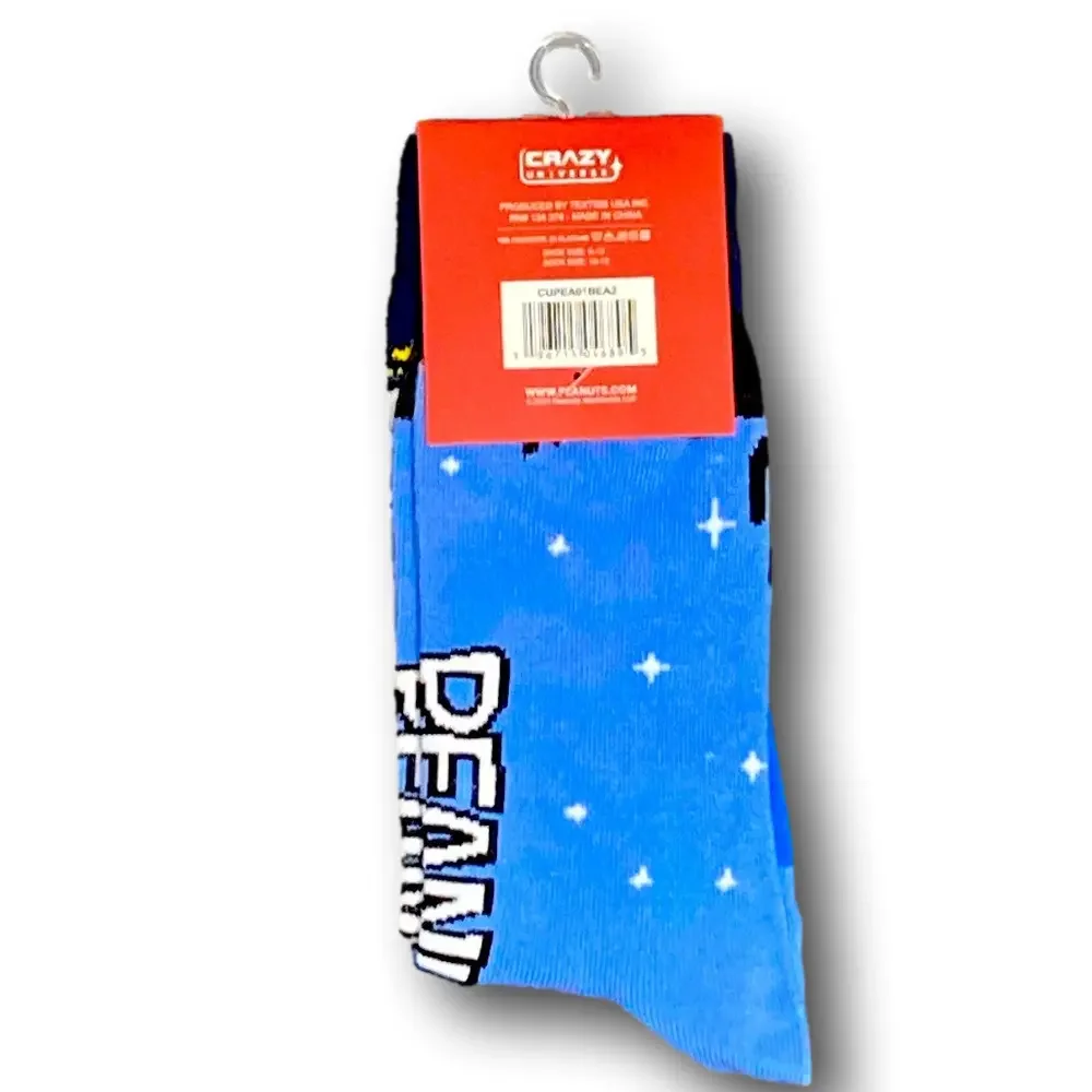 3/$20 Peanuts Snoopy Moon & Stars Funny Novelty Crew Socks - NWT